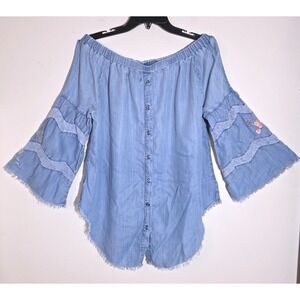 Standard Grace Blouse Women S Blue Excellent Embroidered Off Shoulder Lyocell
